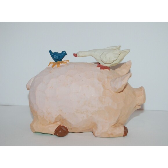 Cute Pig With Goose And Bird On Back And Sunflower Design On His Side Farmhouse - Picture 3 of 8